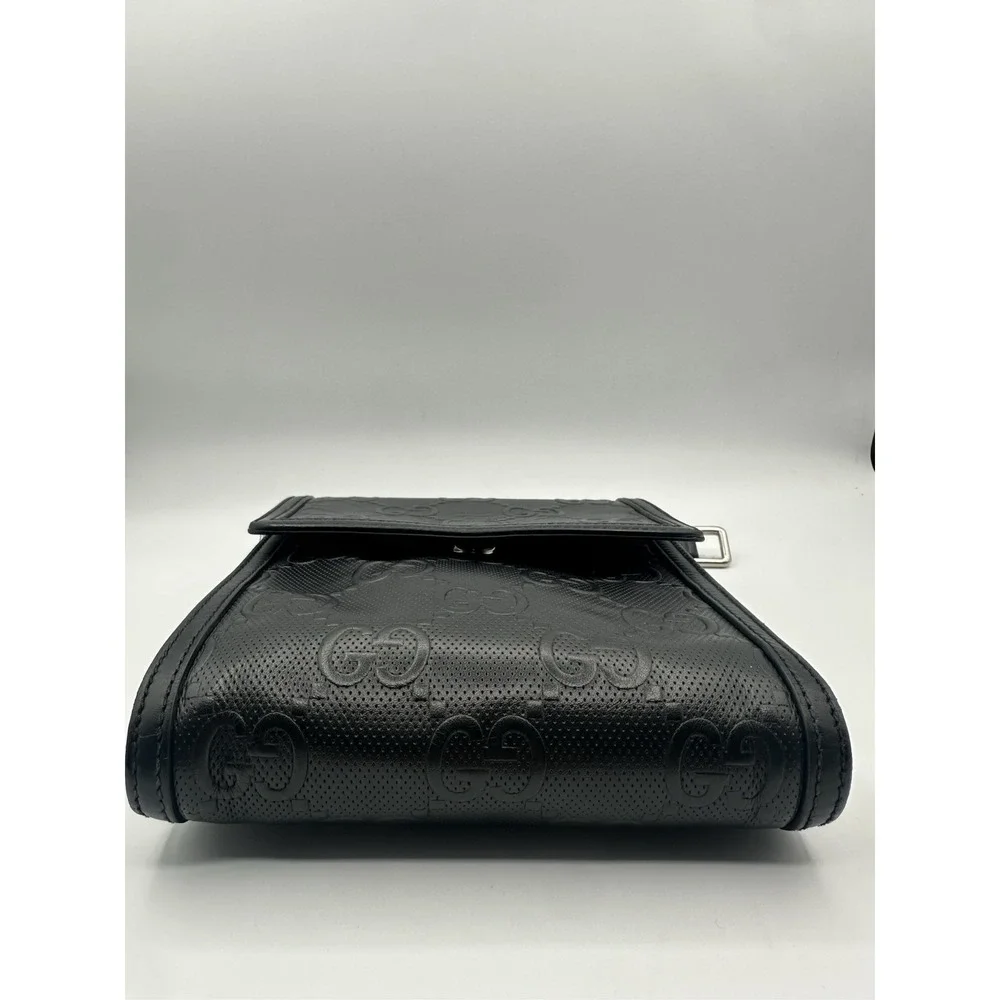 Gucci Guccissima Black Leather Crossbody Shoulder Bag Messenger Unisex Italy